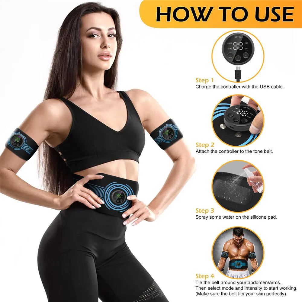 Abdominal Toning Belt EMS Muscle Stimulator Toner Waist Body Slimming Shaping Waist Arm Leg Massage Lose Weight Home Fitness