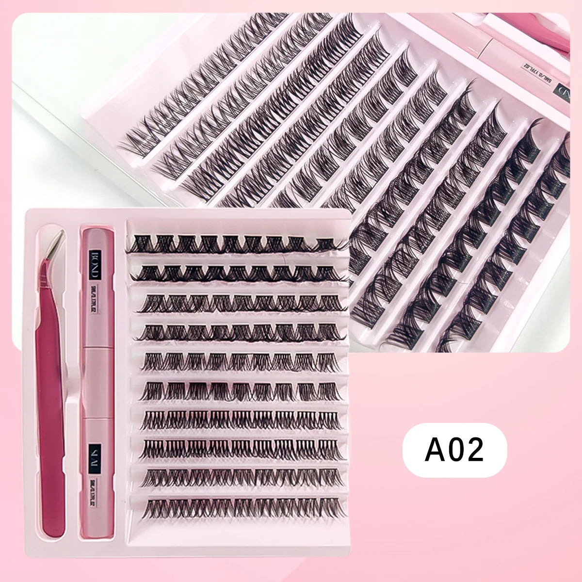 DIY Lash Extensions Kit Makeup Set Lash Bond and Seal Glue Individual Lashes 10 Rows Cluster Eyelashes Extension