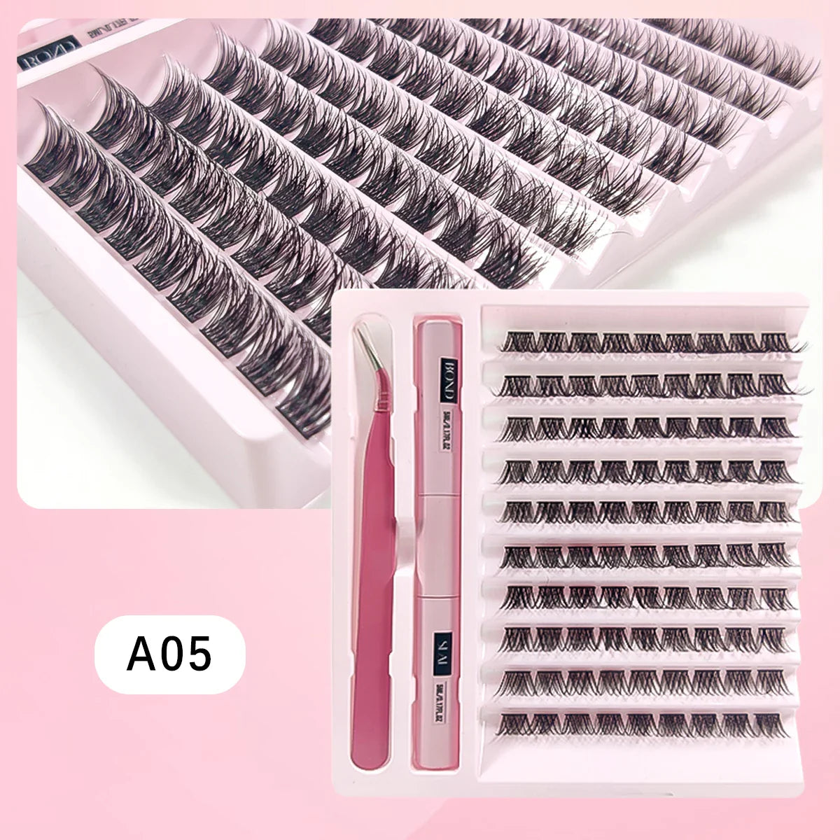 DIY Lash Extensions Kit Makeup Set Lash Bond and Seal Glue Individual Lashes 10 Rows Cluster Eyelashes Extension