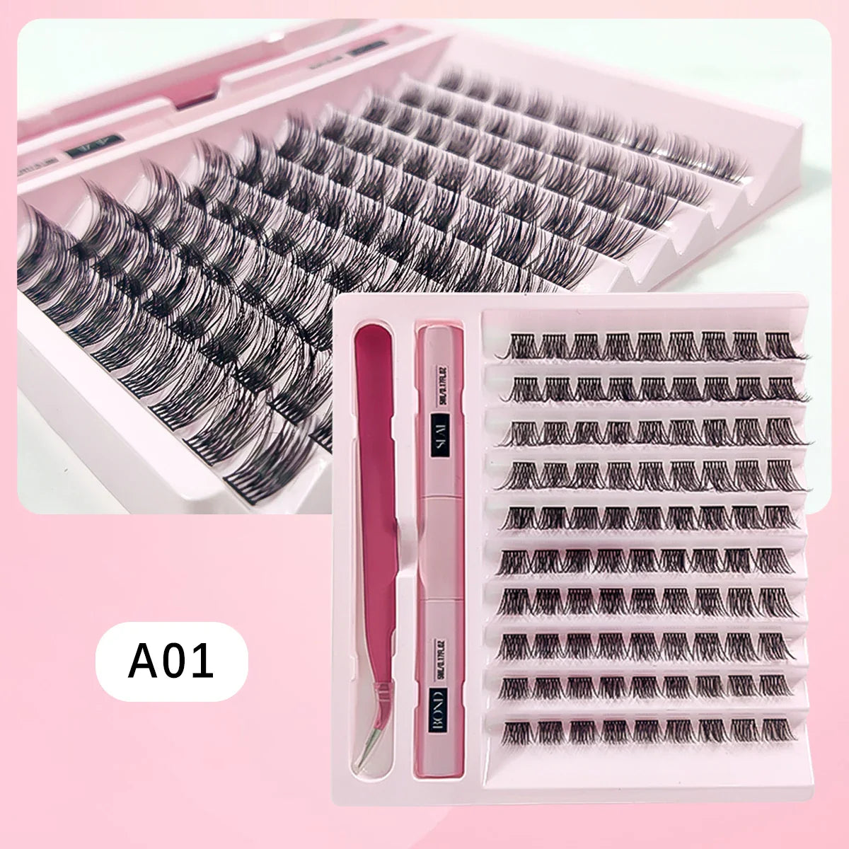 DIY Lash Extensions Kit Makeup Set Lash Bond and Seal Glue Individual Lashes 10 Rows Cluster Eyelashes Extension