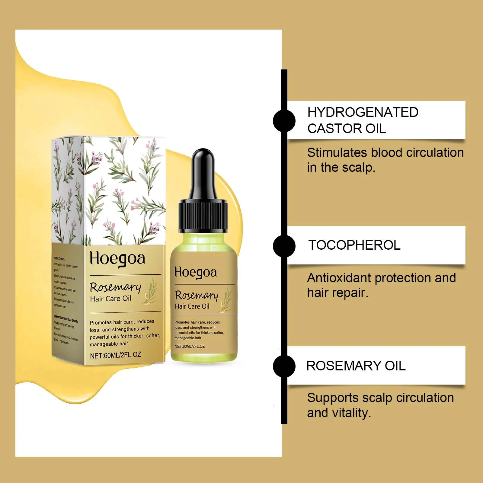 60Ml Rosemary Hair Growth Serum Fast Growing Hair Essential Oil Beauty Hair Care Dense Regrowth anti Baldness Nourish Oil