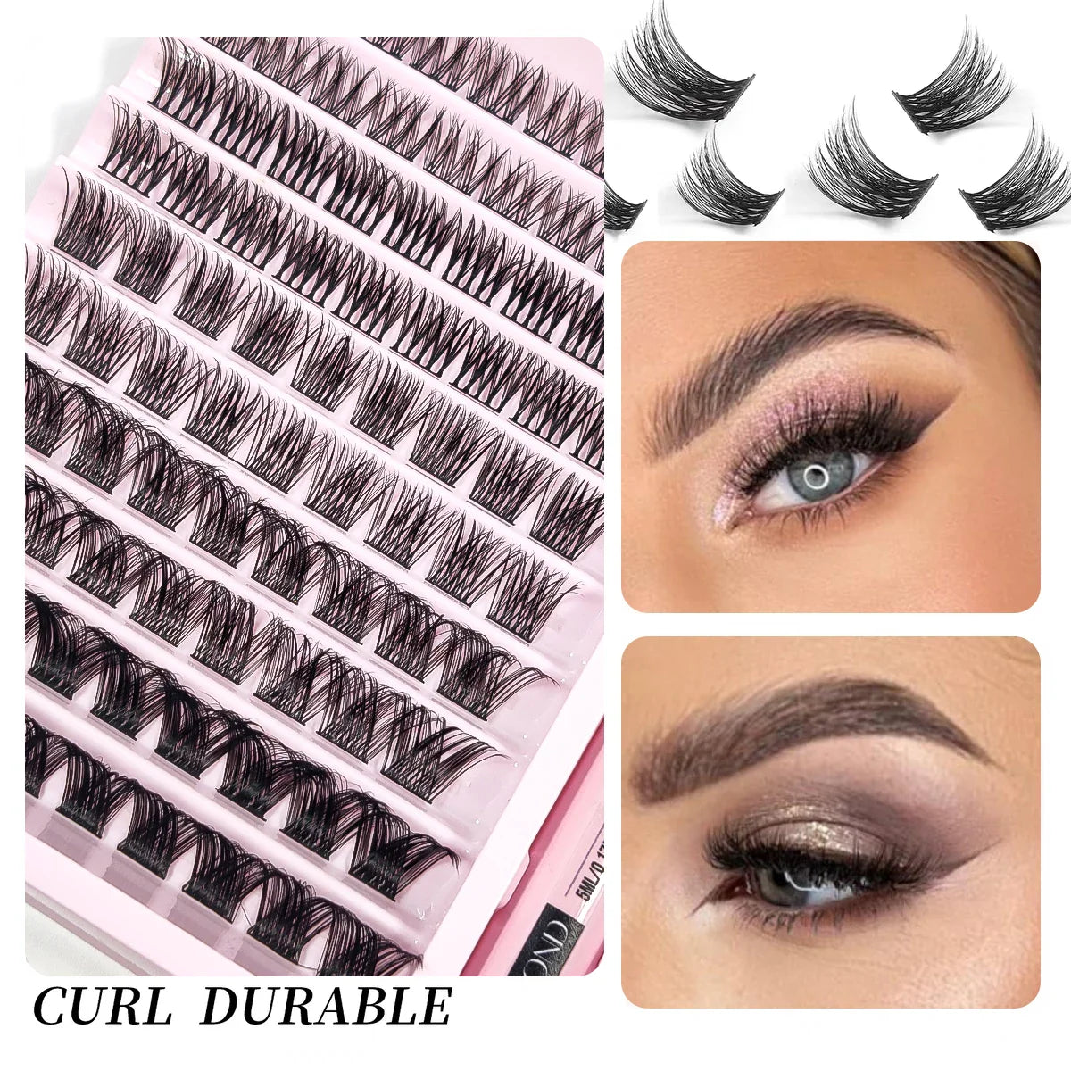DIY Lash Extensions Kit Makeup Set Lash Bond and Seal Glue Individual Lashes 10 Rows Cluster Eyelashes Extension