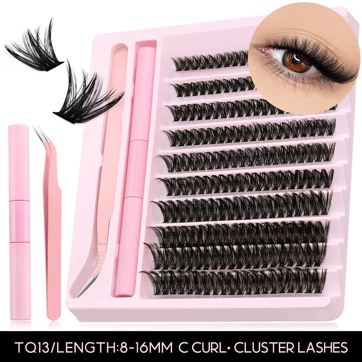 DIY Eyelash Clusters Kit Thick Eyelash Clusters D Cur Wispy Individual False Eyelashes Eyelash Extensions Makeup Tool