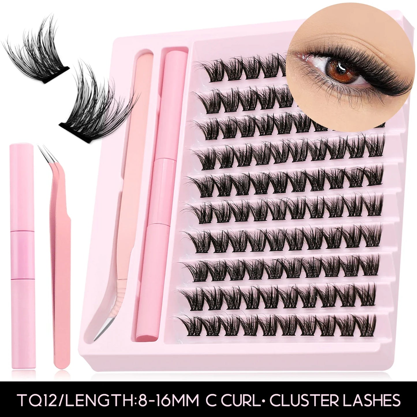 DIY Eyelash Clusters Kit Thick Eyelash Clusters D Cur Wispy Individual False Eyelashes Eyelash Extensions Makeup Tool